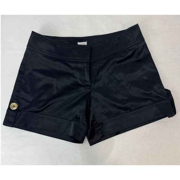 Vintage Y2K Trouser Shorts Tap Pant Black Satin MidRise 2000 Gold Buttons Size 2